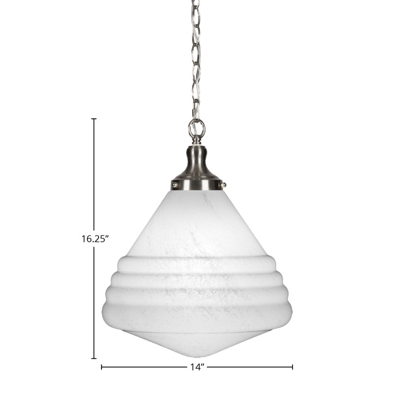 Luminaire suspendu à chaîne Chesterwood illustré d'un verre en marbre blanc de 14 po, Nickel brossé
