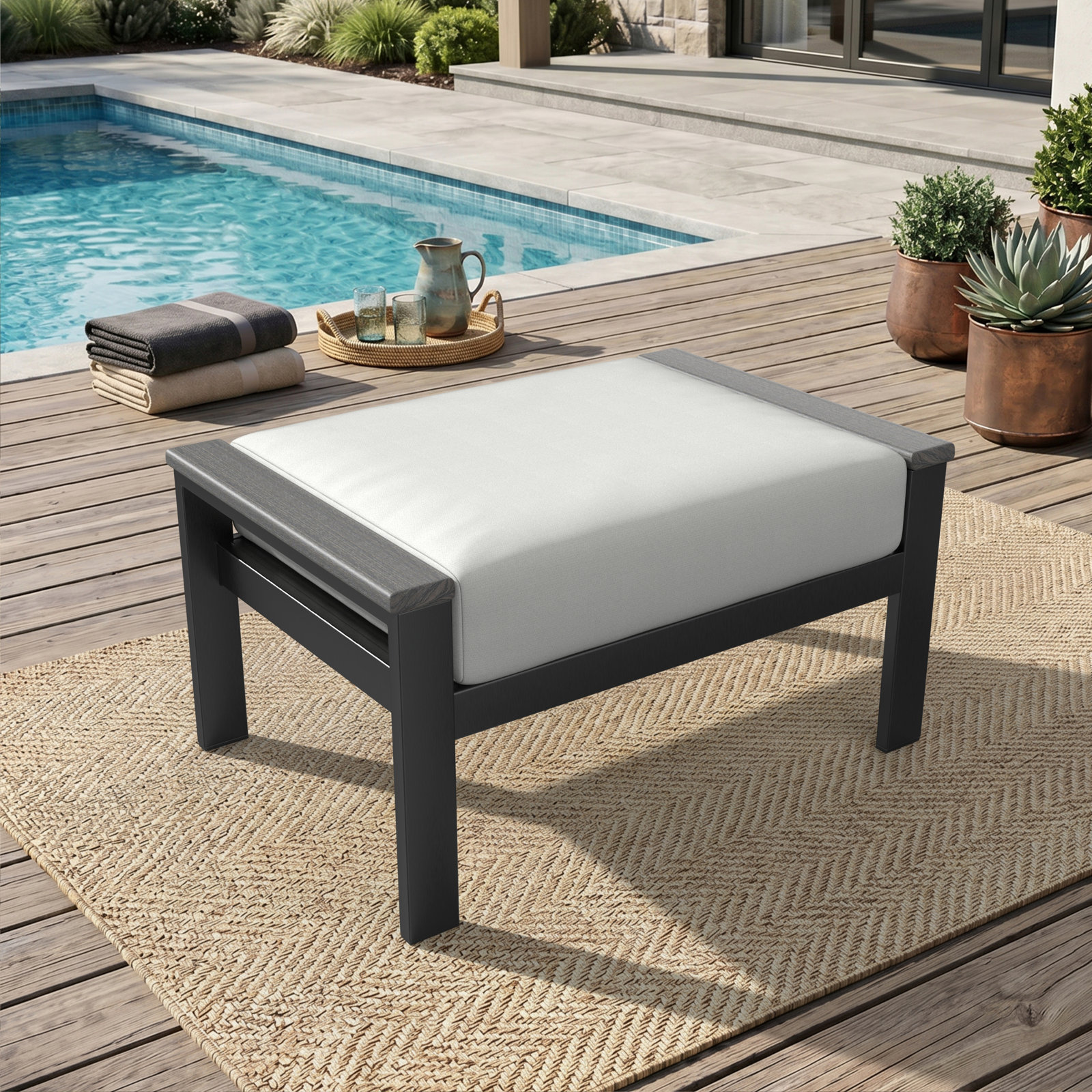 Townsend Sunbrella® Patio Ottoman, Yes, Black, Canvas White Sunbrella® Canvas