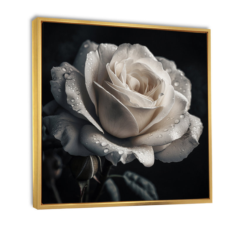 Exquises gouttelettes de rosée blanche, Cadre flottant doré, H 24 po x l 24 po x P 1 po