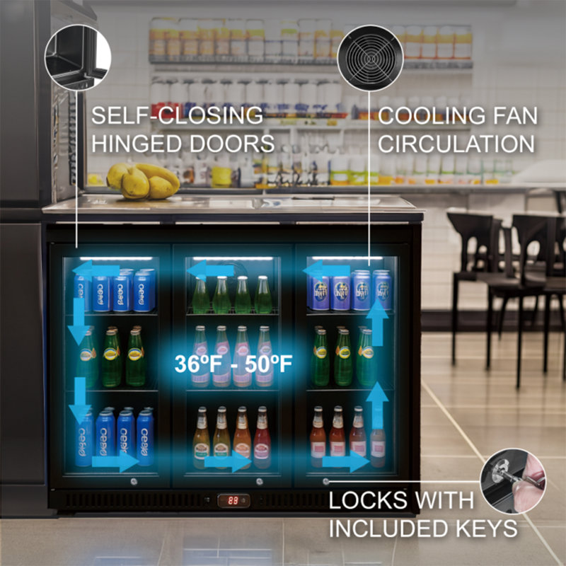VITLIFE Back Bar Cooler with 3 Glass Doors，Under counter Beverage Refrigerator with LED,11.6 Cu.Ft.，Counter Height Commercial Bar Fridge for Beer, Wine, Soda in Bar, Restaurant, Home