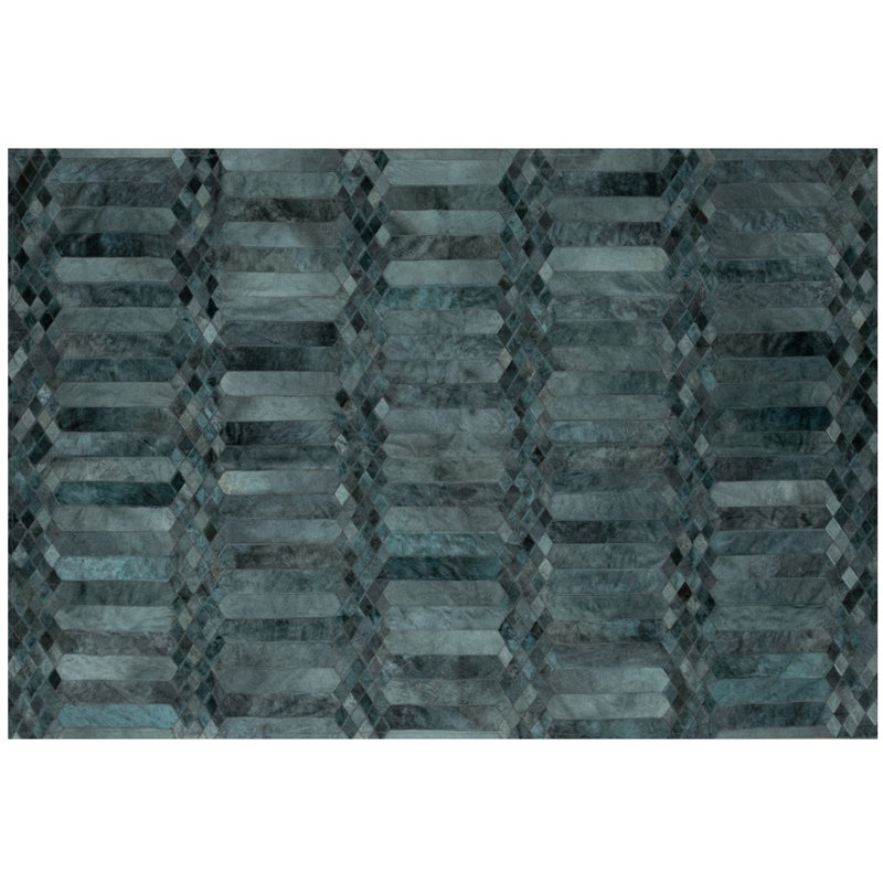Largo Cowhide Geometric Area Rug in Teal, Rectangle 5'7" x 7'10"