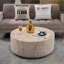 Table basse ronde cylindrique, table basse d'appoint basse en faux travertin-453763986-453763987