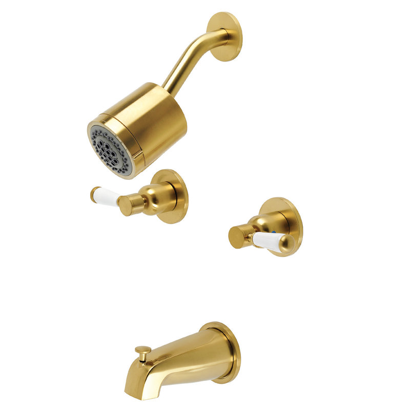 Kingston Brass Paris Double-Handle Tub and Shower Faucet, Brushed Brass