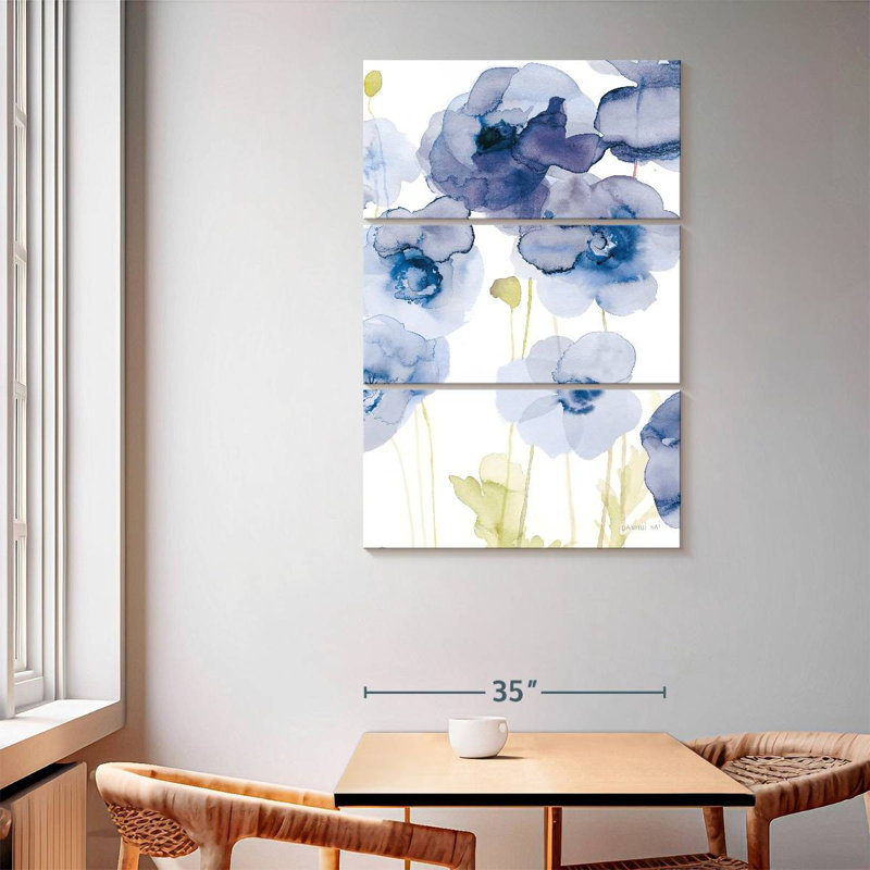 Coquelicots délicats Avery I - bleu, H 65 po x l 42 po