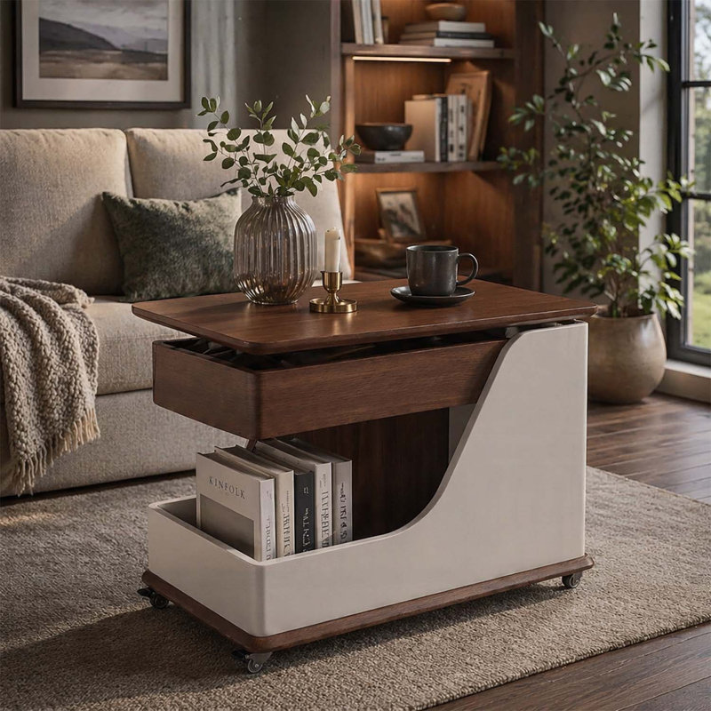 Table basse avec rangement, portable et polyvalente pour le salon, le balcon ou la chambre à coucher