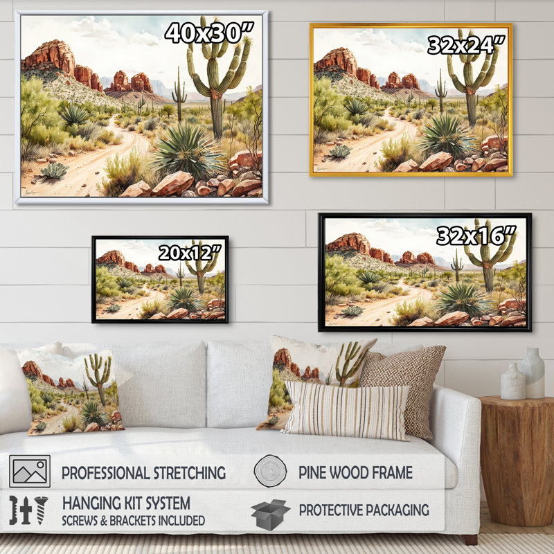 Arizona Desert Landscape Gold Framed Canvas Print