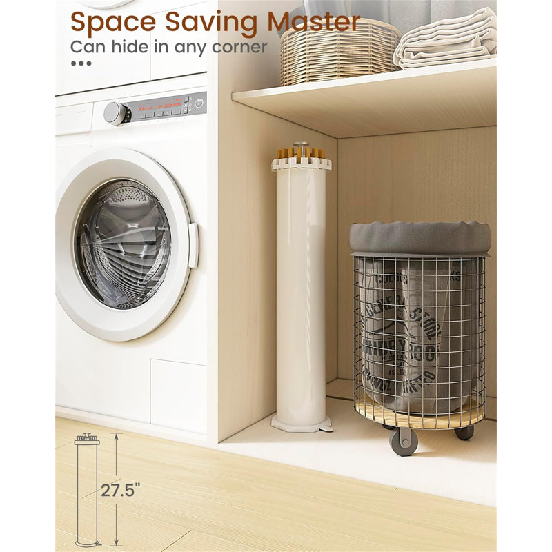 Cylinder Tripod Drying Rack - 16 Rods, Large Round, 360° Rotatable, 46" H x 44" W x 44" D, Brown/Beige
