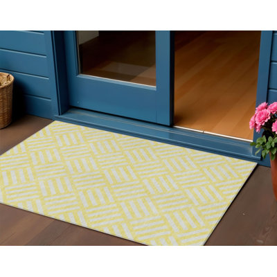 Tapis intérieur jaune à motif géométrique lavable 3 pi x 5 pi
