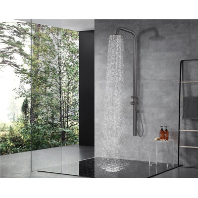 Douche d'extérieur avec jets de corps et pomme de douche murale à fixation au mur pour douche à l'extérieur / bord de piscine / patio HEATGene - Noir mat
