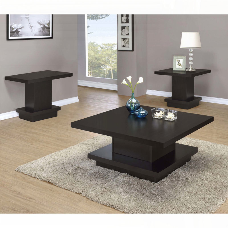 Ensemble de 3 tables basses et tables de bout carrées - Finition cappuccino