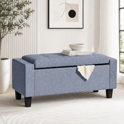 Pouf de rangement rectangulaire en tissu capitonné de 93 cm (36,6 po), banc avec accoudoirs et pieds en bois, peut supporter jusqu'à 240 kg (528 lb)