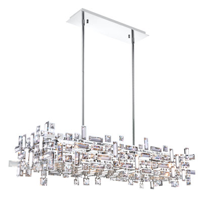 Lustre en chrome pour salle à manger 35 po Scranton pour salle à manger, grande salle - conception d'îlot / de table de billard 12 lumières avec base d'ampoule G9 - compatible DEL, panneaux en cristal angulaires - certifié BACL
