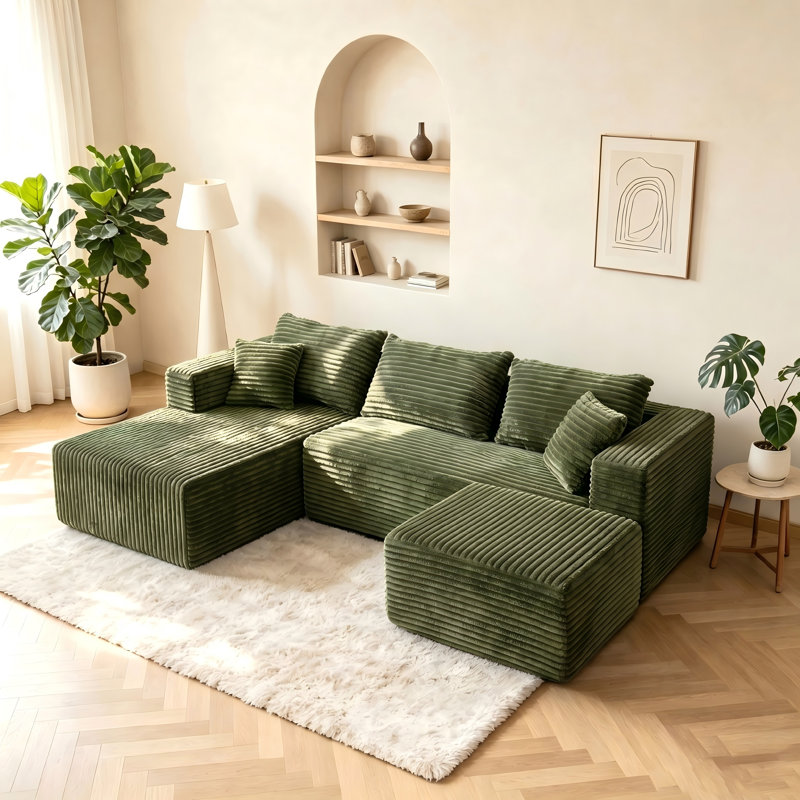 Canapé Boneless de 92,4 po, canapé modulaire Cloud, canapé en velours côtelé pour salon, canapé modulaire en U avec méridienne, sans assemblage