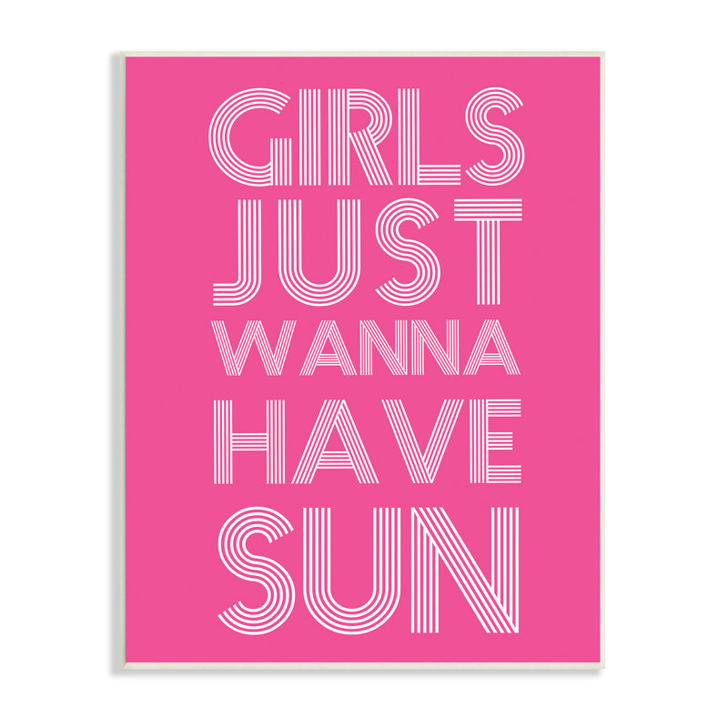 «Girls Wanna Have Sun», art rétro sur plaque rose par Daphne Polselli, H 19 po x l 13 po x P 0,5 po