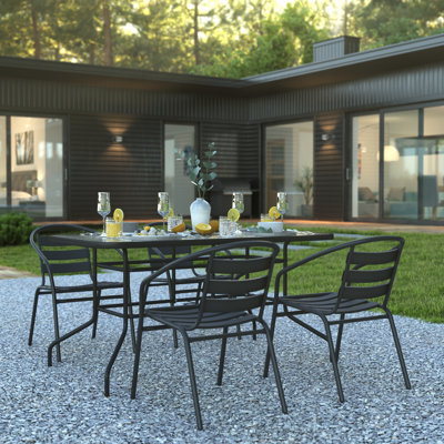 Ensemble repas d'extérieur 5 pièces - table de patio trempé, 4 chaises empilables Flex Comfort