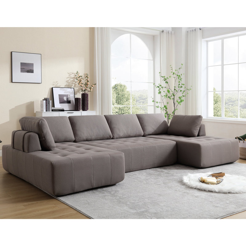 Coussin en forme de U modulaire de 138,5 po avec 6 coussins rembourrés et tissu respirant gris, Gris