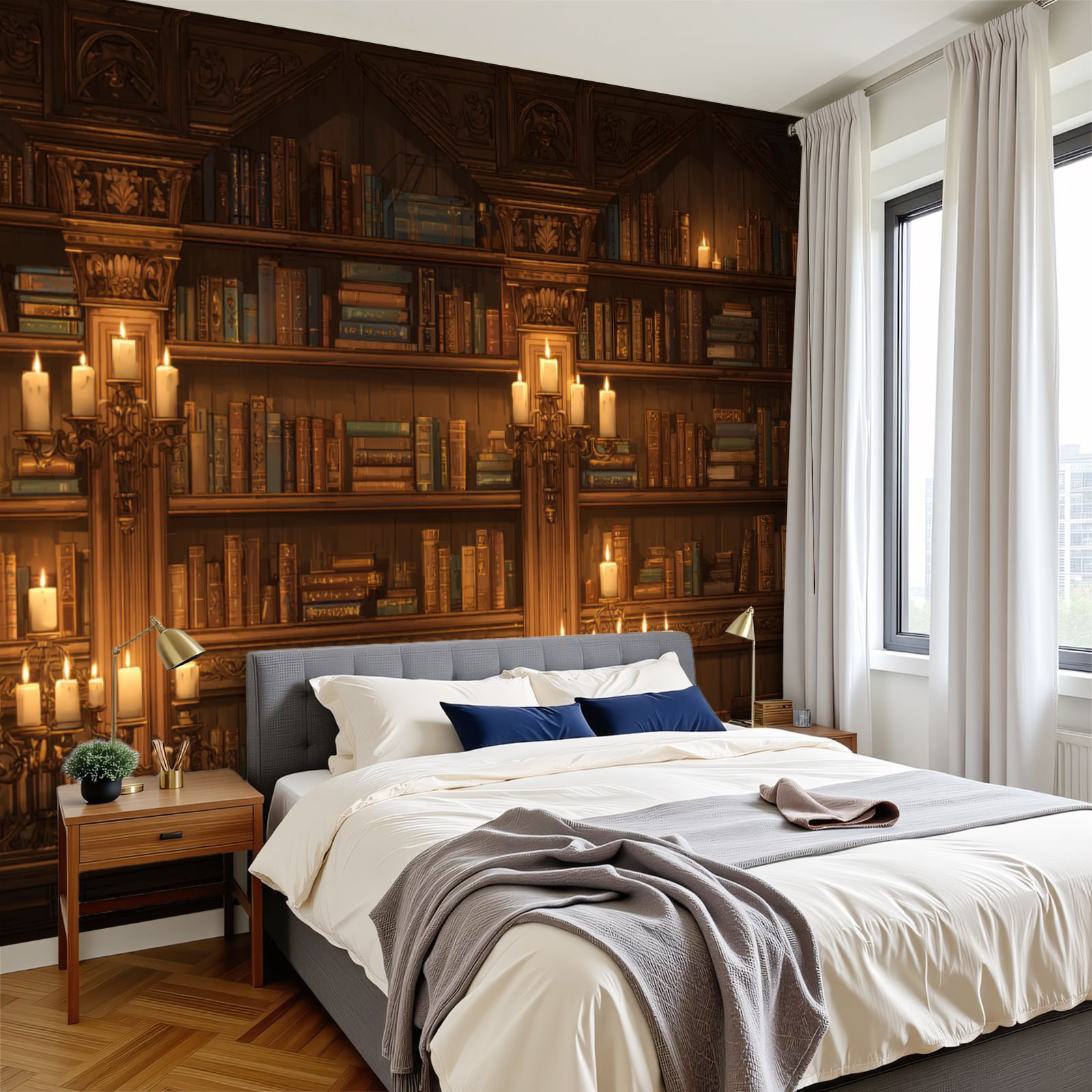 Red Barrel Studio Book Shelf Peel and Stick Wallpaper Vintage Library ...