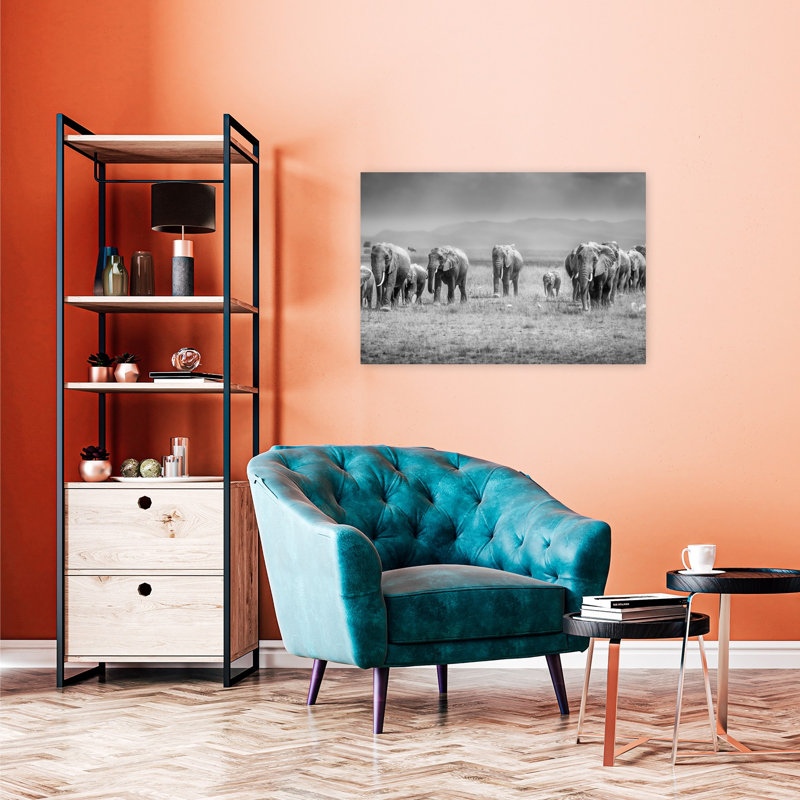 African Elephant Herd Abstract Contemporary Landscape Nature Wall Art Print by Jeffrey C. Sink - 1 Piece Wrapped Canvas Wall Art