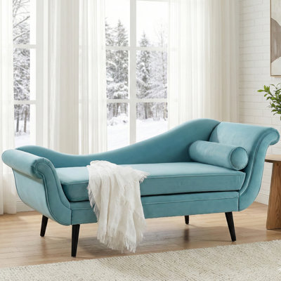 68" Chaise Lounge with Scroll Arm and Curved Pillow
