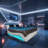 Faux Leather Upholstered Platform Bed Frame with led lighting, Bluetooth connection to play music control, Backrest vibration massage, Curve Design, Wood Slat Support, One-Carton Package, Queen