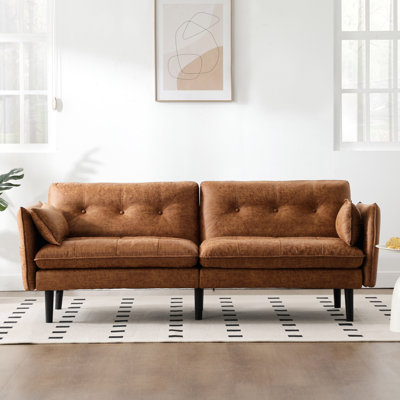 75.6" Convertible Faux Leather Futon Sofa Bed With Adjustable Armrests & Backrest For Living Room, Bedroom