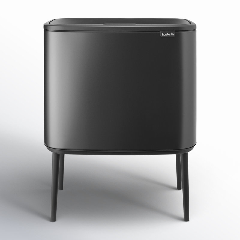 Brabantia Bo Touch Top Dual Compartment Recycling Trash Can, 3 + 6 Gallon (9 Gallon Capacity), Confident Gray
