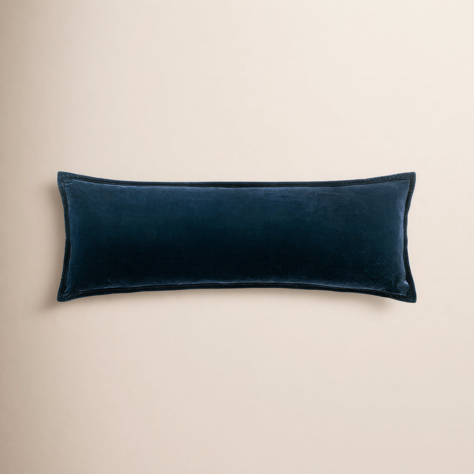 Stella Solid Faux Silk Velvet Romantic Western 14x42 inch Long Lumbar Pillow, Midnight Blue