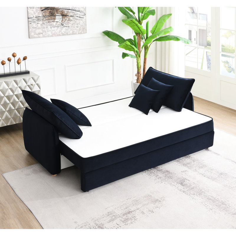 Canapé-lit modulaire en velours bleu avec rangement et 2 sièges modernes et fonctionnels