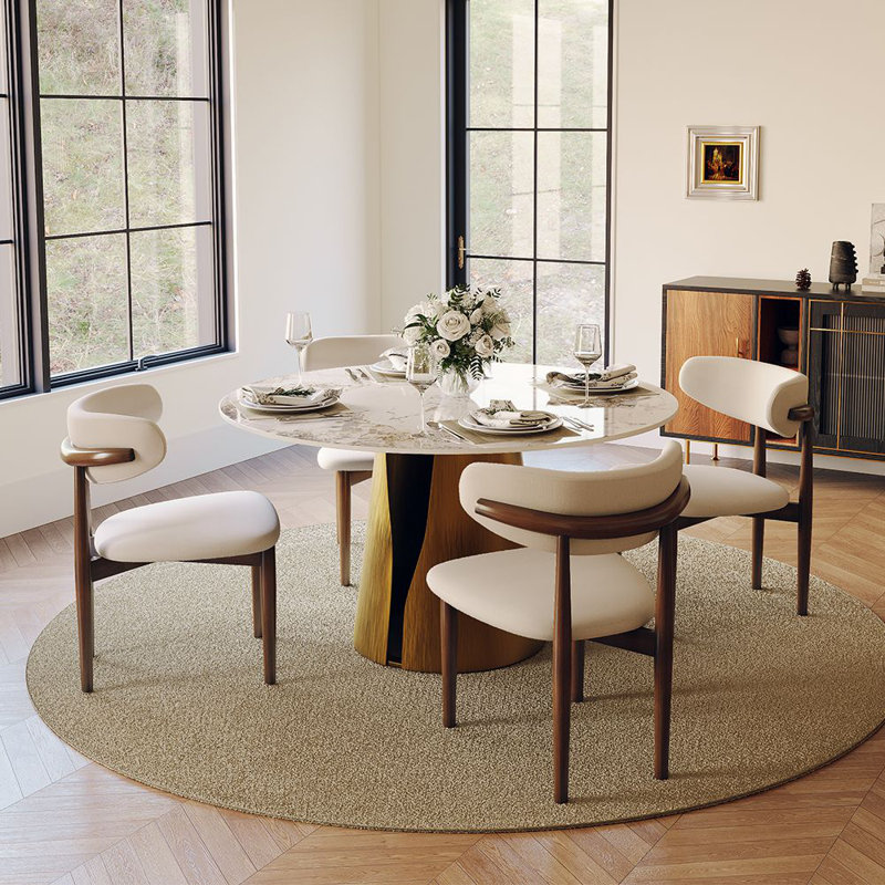 47" Vera Modern Round Dining Table, Sintered Stone Tabletop With Carbon Steel Pedestal Base for Kitchen, Bronze, Pandora