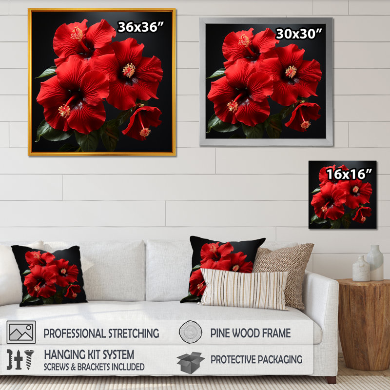 Hibiscus tropical II - Hibiscus, H 30 po x l 30 po x P 1,5 po, Cadre simple noir