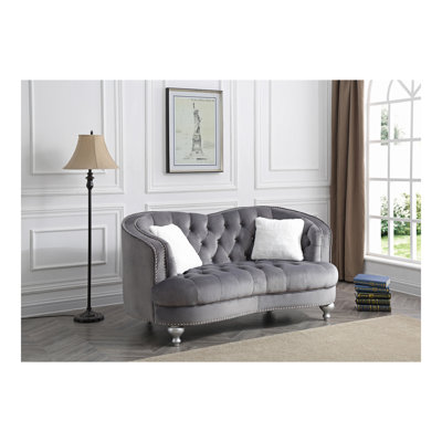 Charming Gray Loveseat With Recessed Arms