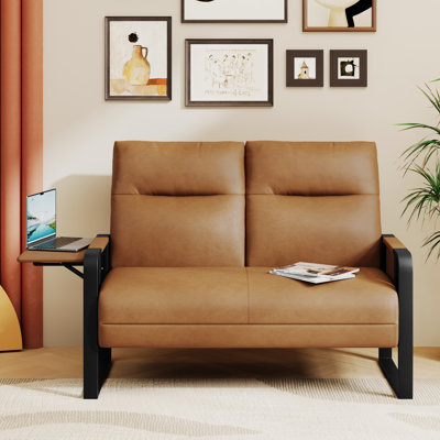 49.6" Faux Leather Mid-Century Loveseat 2 Seater Sofa by George Oliver