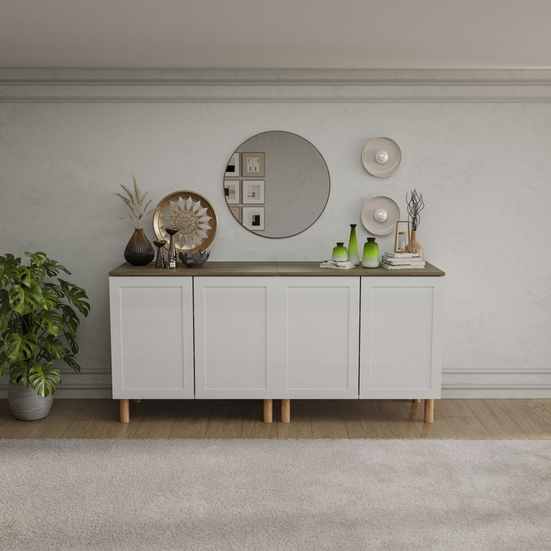 Buffet de 35 po de largeur Boli, Blanc/noyer, 70 po de largeur