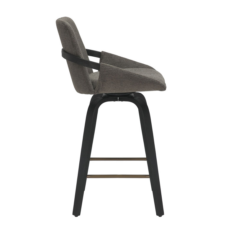 Tabouret de comptoir pivotant 26 po Patric, ensemble de 2 en tissu performance gris anthracite et noir, Gris anthracite