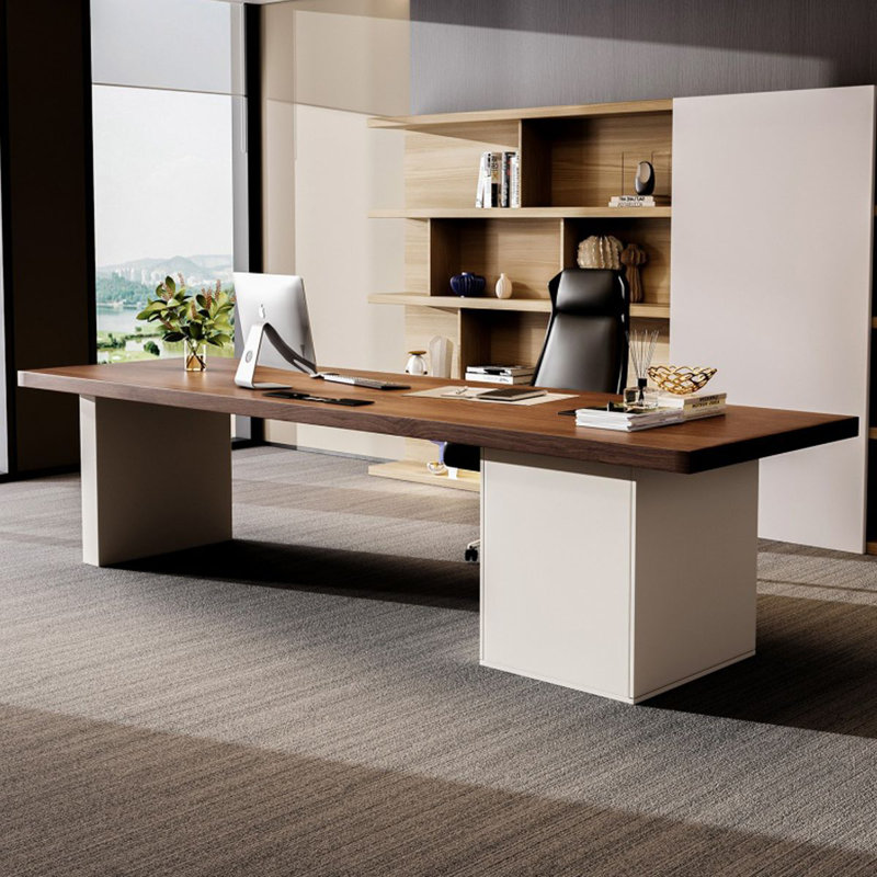 Bureau rectangulaire à 3 tiroirs brun noisette + blanc beige + bois manufacturé, H 29,53 po x l 70,87 po x P 31,5 po