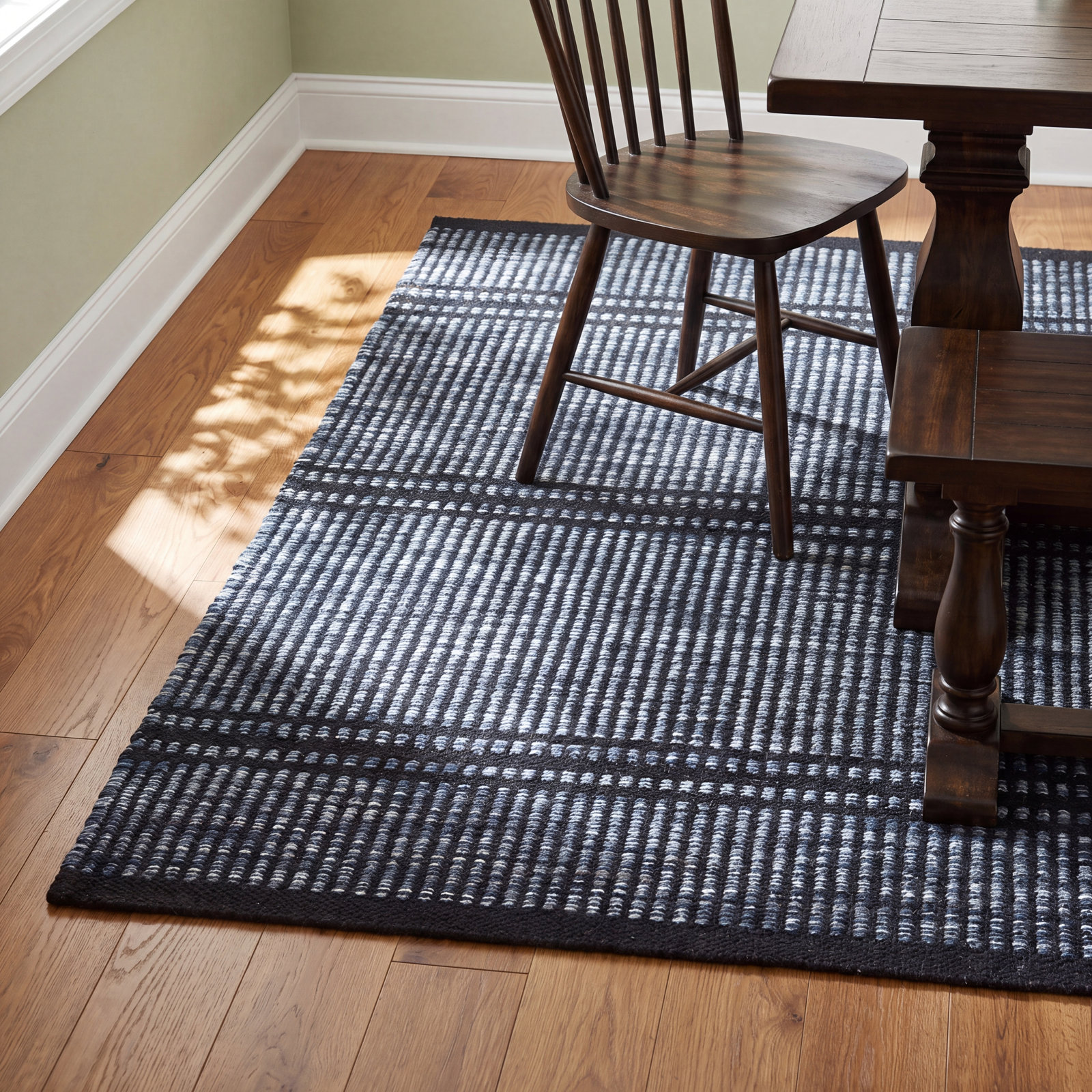 Malta Hand-Woven Striped Wool Rug, Rectangle 5' x 8', Navy