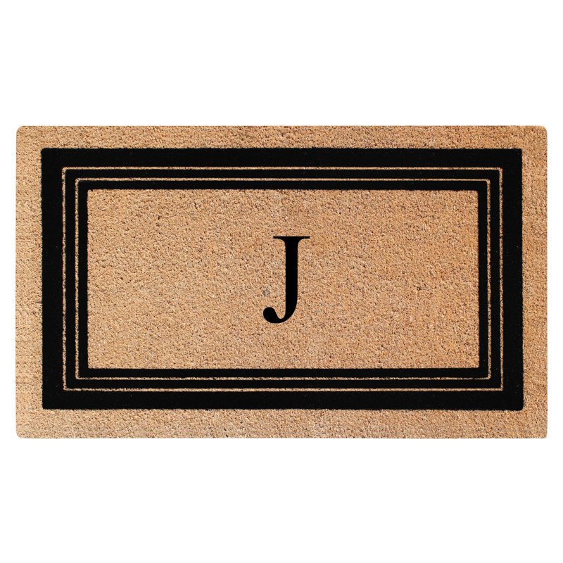 Monogrammed Triple Classic Border Natural Coir Door Mat with PVC Backing – Heavy-Duty, Anti-Shed & Easy to Clean, 39" x 24"