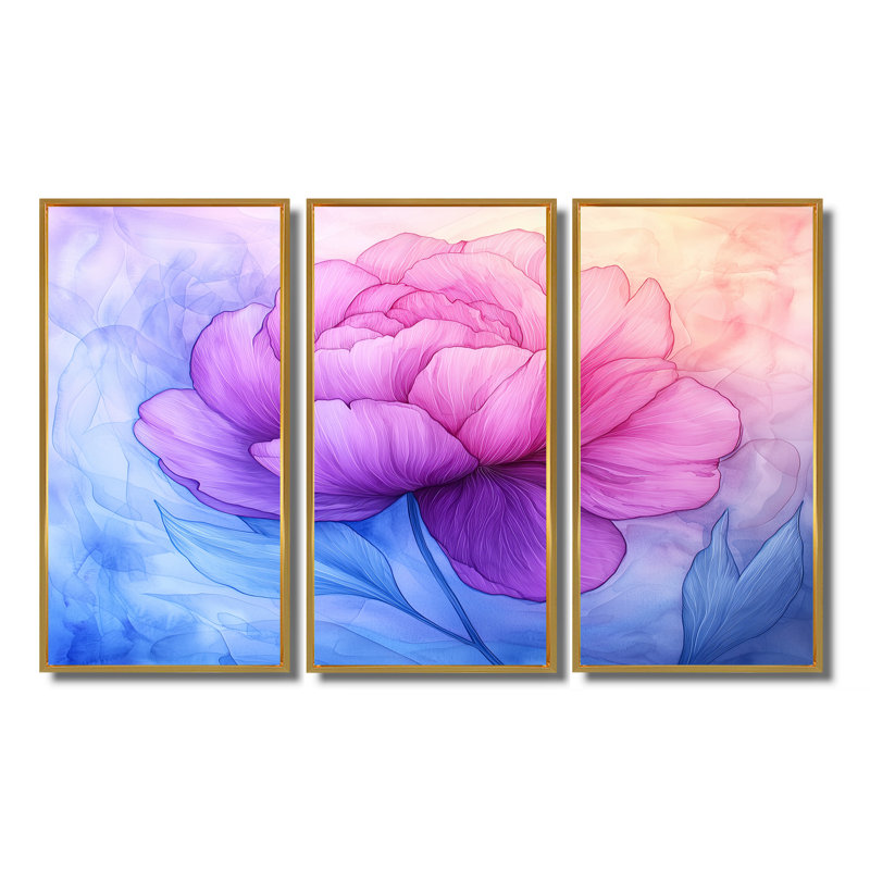 Pivoine lumineuse en pleine floraison II - ensemble d'art mural pivoine, 28" H x 36" W, Reproduction avec cadre flottant