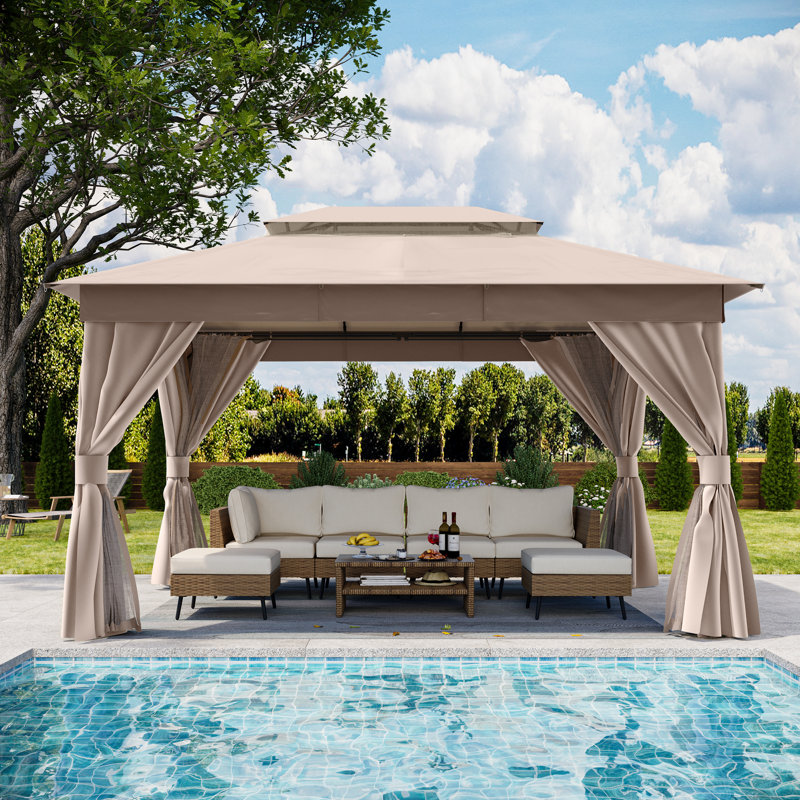 Pavillon de jardin en acier de 10 pi x 13 pi sur laque Isle Isle, Beige