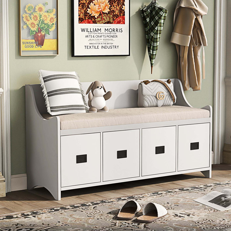 Banc de rangement avec tiroirs, Blanc