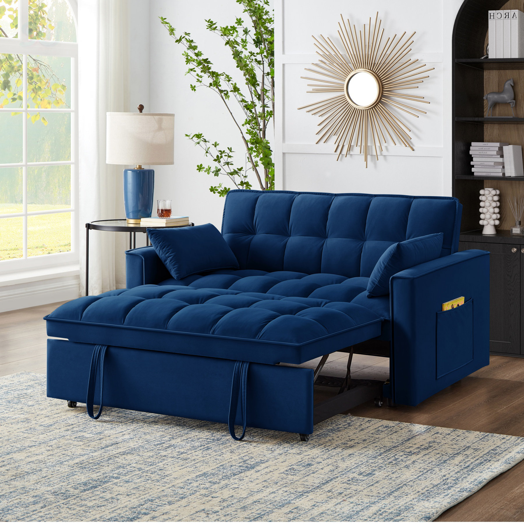 Latitude Run® 4 In1 Loveseat Sofa Bed With Armrests & Storage Pockets ...