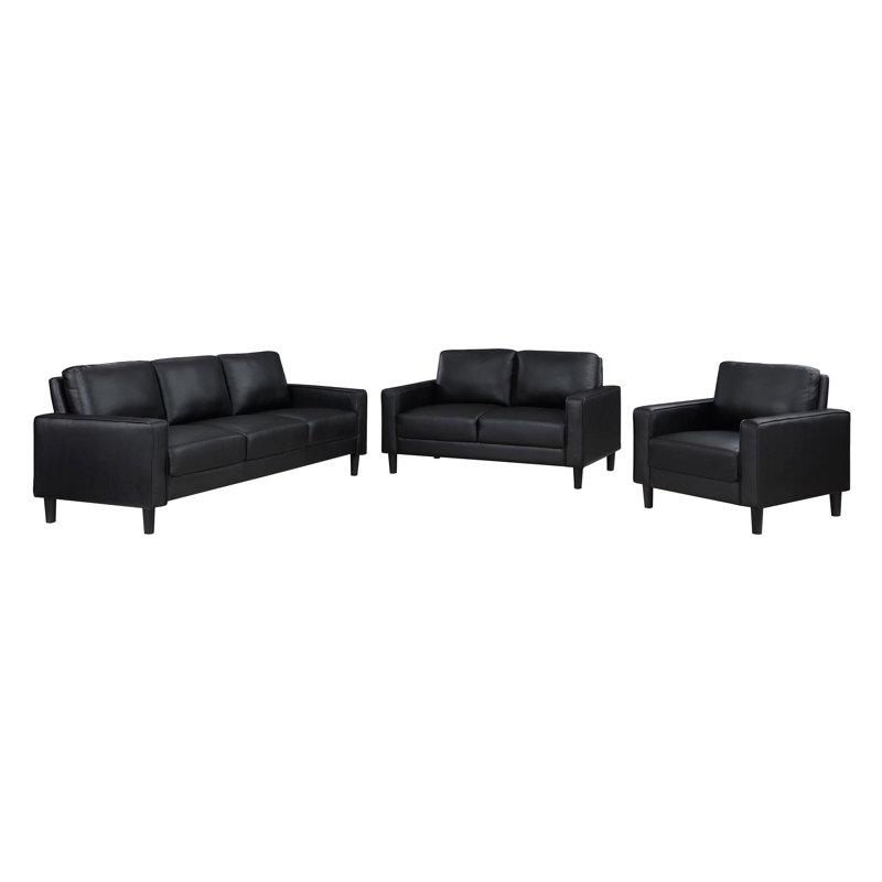 Ensemble de canapé 3 pièces avec accoudoirs rembourrés, Noir, noir, noir, noir