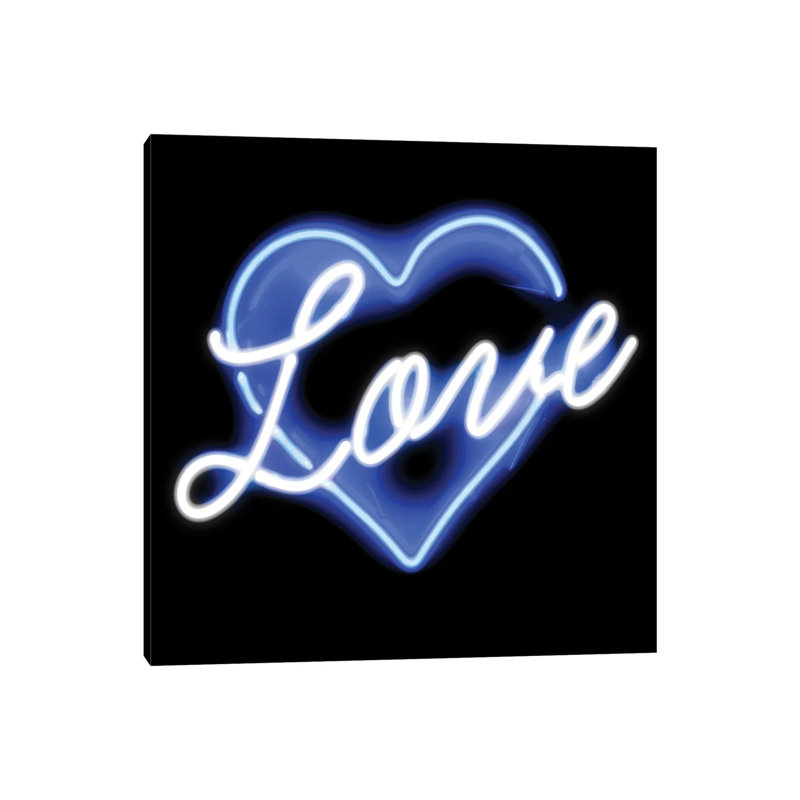 Neon Love Blue On Black by Hailey Carr - Wrapped Canvas Print, 93.98 cm H x 93.98 cm W x 1.91 cm D, Black/Dark Blue