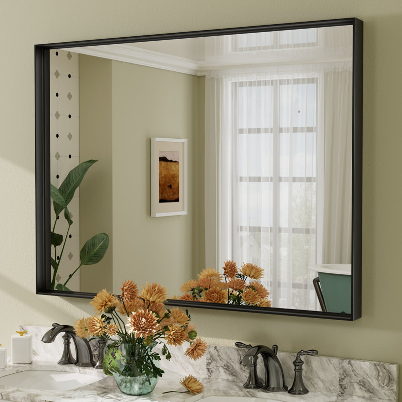 Miroir mural Aevar, 48 po x 36 po, Noir mat