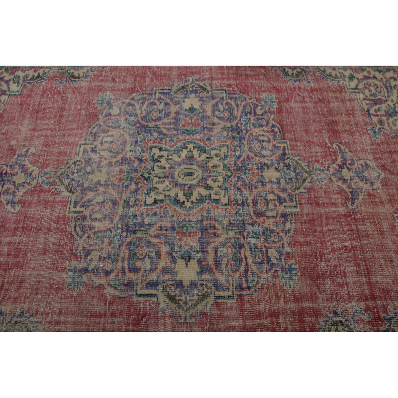 Tapis turc rétro vintage rose pour le salon, décor de tapis oriental bohème chic antique