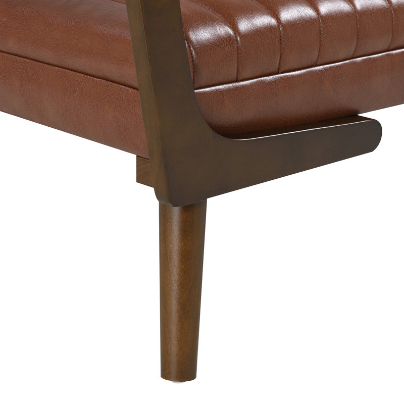 Banc de 52 pouces avec pieds en bois de noyer, style Mid-Century, rembourré en PU pour la conception de bout de lit brun, chambre en tissu doux