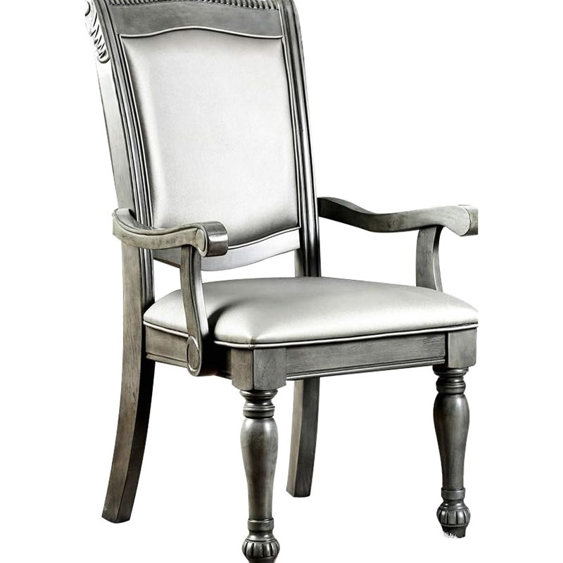 Chaises grises avec accoudoirs gris, support en bois massif, 2 chaises classiques pour salle à manger transitionnelle, 2, revêtement, structure