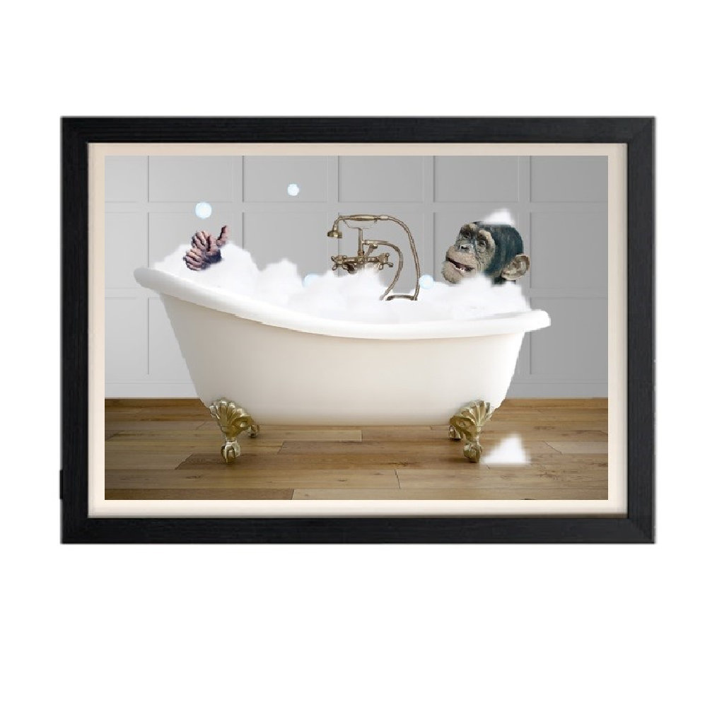Happy Larry Chimp In Bath Print - Funny Bathroom Wall Art - Animal ...