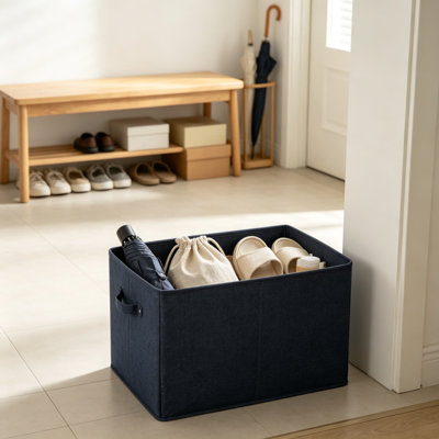Bac de rangement pliable en tissu avec poignées, paquet de 2, 15 x 13 x 13 po, grande capacité de 42 L, noir
