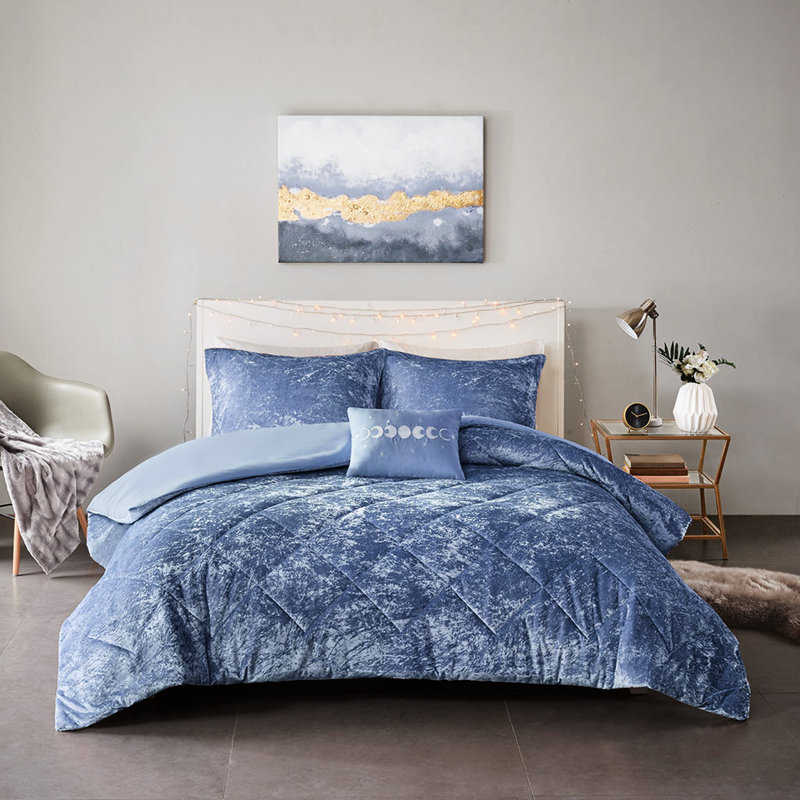 Housse de couette pour lit simple / simple TG en velours bleu pervenche - Fermeture à boutons et revers en microfibre pour une nuit de sommeil confortable